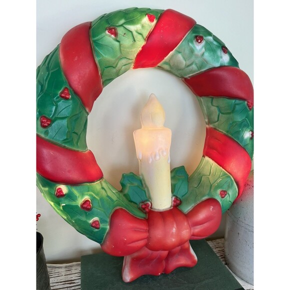 1995 Vintage 22" Empire Christmas Wreath With Candle & Bow Hanging Blow Mold - Picture 4 of 10